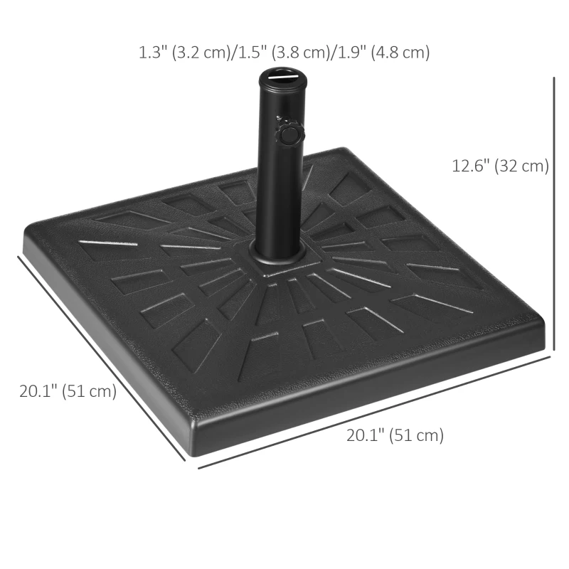 Outsunny 42 lb Heavy Duty Patio Umbrella Stand, 20" Resin Outdoor Umbrella Base, Square Market Umbrella Holder, Black