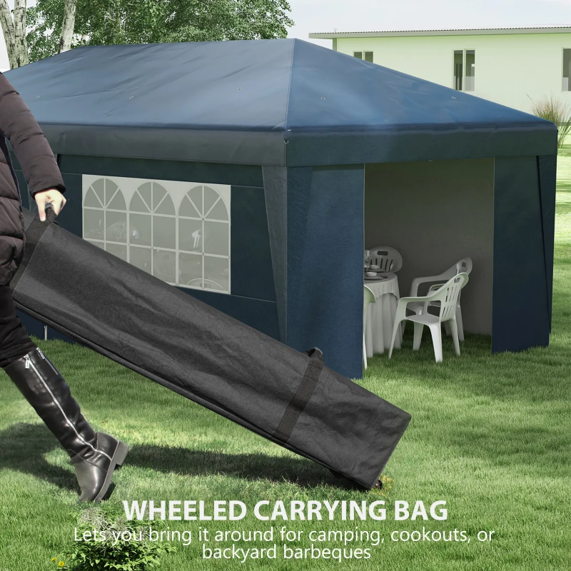 Outsunny 10' x 19.5' Pop Up Canopy Tent Height Adjustable Event Shelter w/ Sidewalls, Leg Weight Bags, Wheeled Carry Bag, Blue