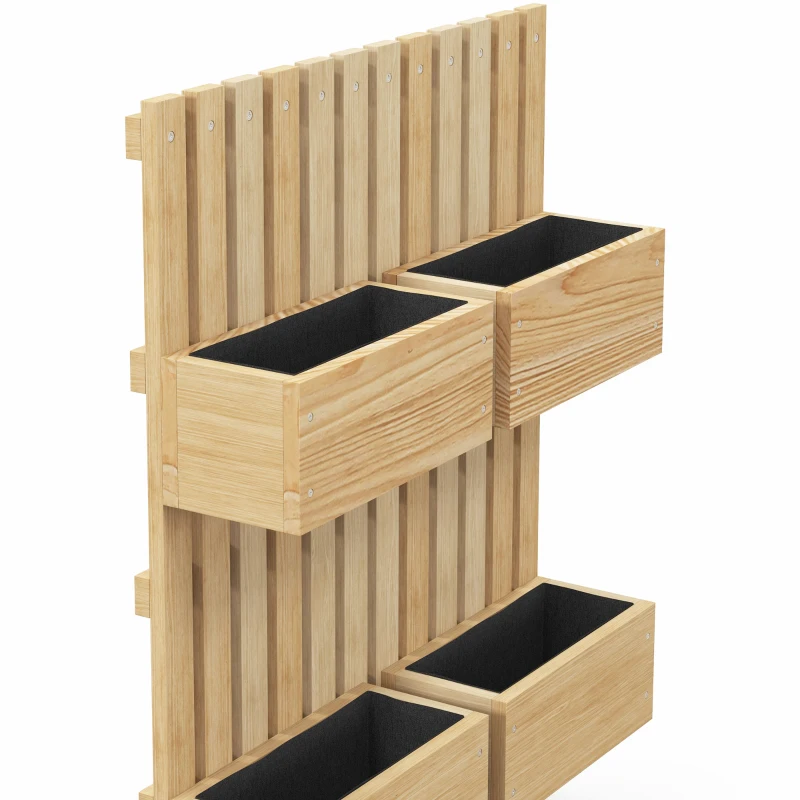 Outsunny 4 Box Raised Garden Bed w/ Trellis for Climbing Plants, Wall-Mounted Wood Planters w/ Drainage Holes, Natural