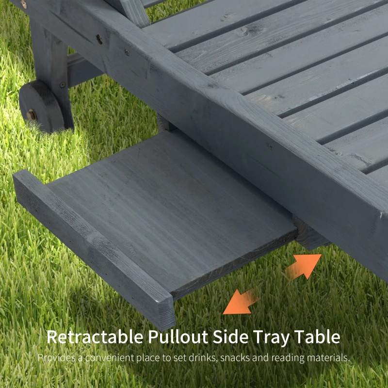 Outsunny Adjustable Lounge Chair, Outdoor Patio Chaise Recliner with Pull-out Tray and 2 Wheels