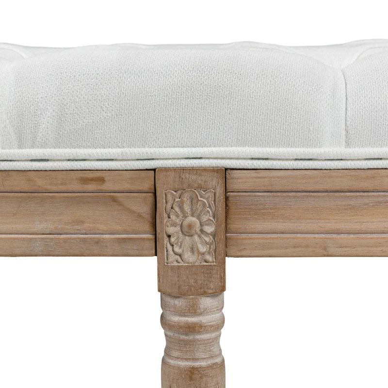HOMCOM 46" Linen Upholstered Bedroom Bench, French End of Bed Bench with Thick Padded Cushion and Wooden Legs, Cream White