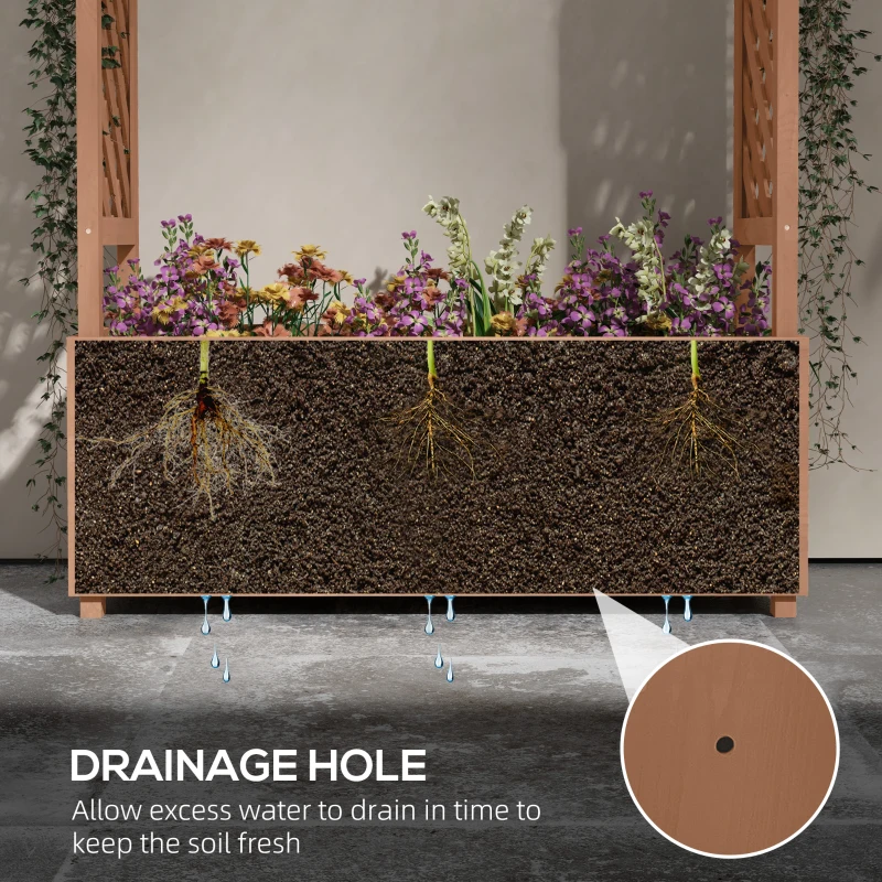 Outsunny Raised Garden Bed with Trellises and Roof for Climbing Plant Vine, Hanging Flowers, 70.75" Tall Outdoor Wood Planter Box with Drainage & Filter