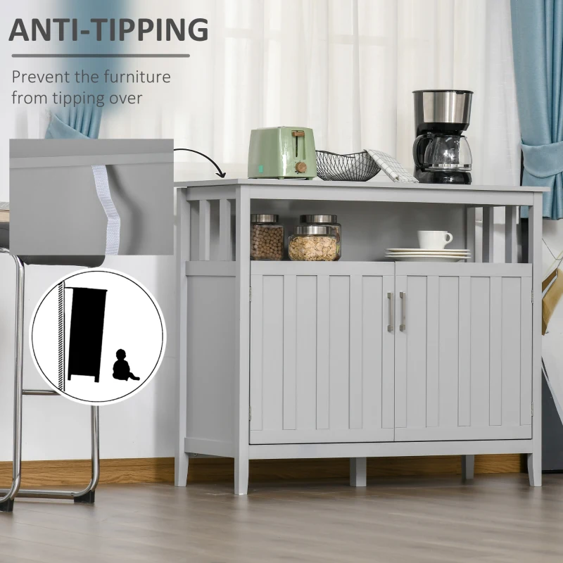 HOMCOM Sideboard Buffet Server Storage Cabinet Console Table with 2 Doors and Adjustable Shelves for Kitchen & Dining Room, Grey