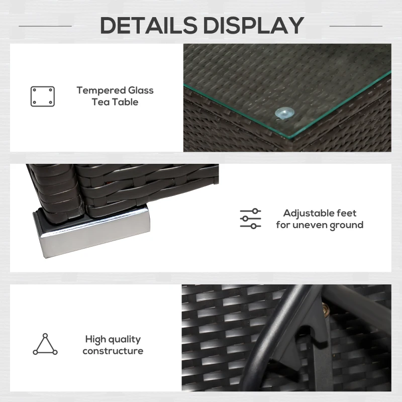 Outsunny 3pc Rattan Lounge Chair Set with Side Table Outdoor Patio Synthetic Rattan Wicker Sun Bed Set with Cushion