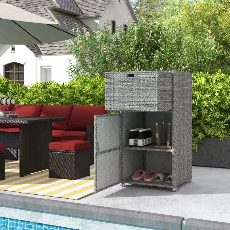 Outsunny Outdoor Towel Rack for Pool w/ Drawer & Cabinet, Gray