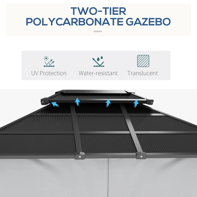 Outsunny 10' x 12' Outdoor Hardtop Gazebo Canopy w/ Double PC Roof, Steel Frame, Nettings, Curtains for Garden Lawn Deck, Grey