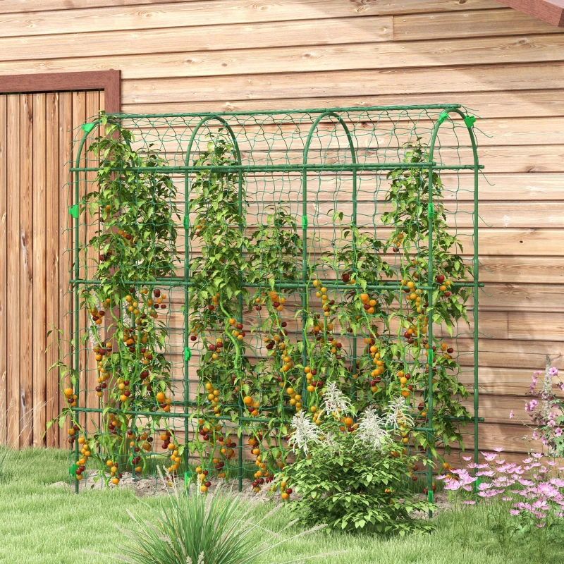 Outsunny Metal Garden Trellis, Arch Trellis for Climbing Plants Outdoor, A-Frame, with Climbing Net, 17" x 72" x 72", Green