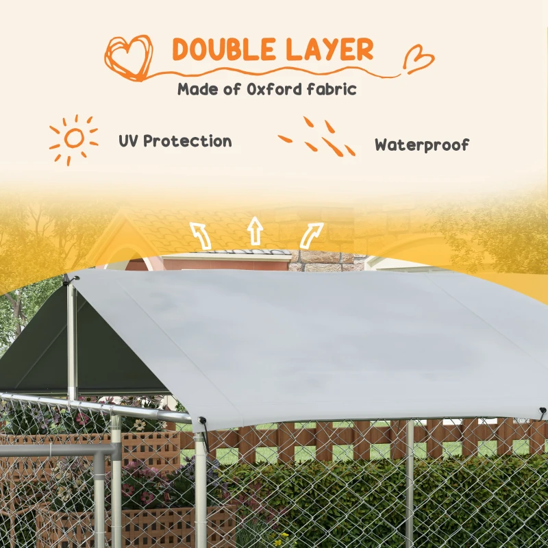 PawHut 19.7' x 7.5' x 4.9' Outdoor Dog Kennel for Large-Sized Dogs with Waterproof UV Resistant Roof, Silver(m-6)