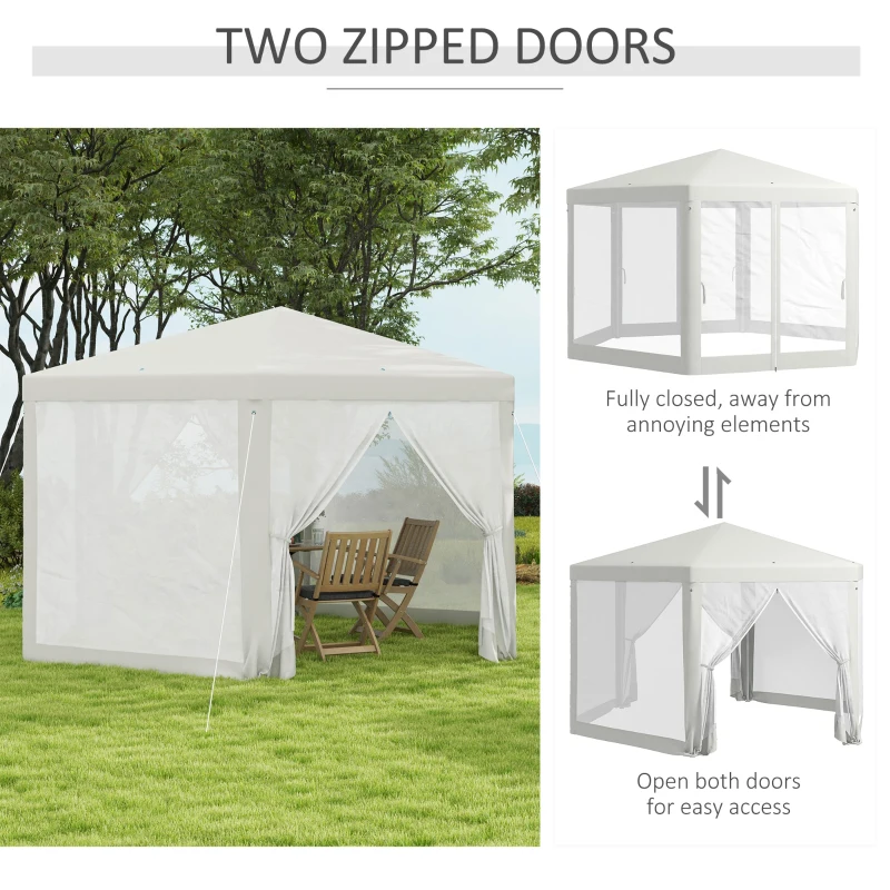 Outsunny 13' x 11' Outdoor Party Tent, Hexagon Sun Shade Shelter Canopy w/ Protective Mesh Sidewalls, Ropes & Stakes, Cream