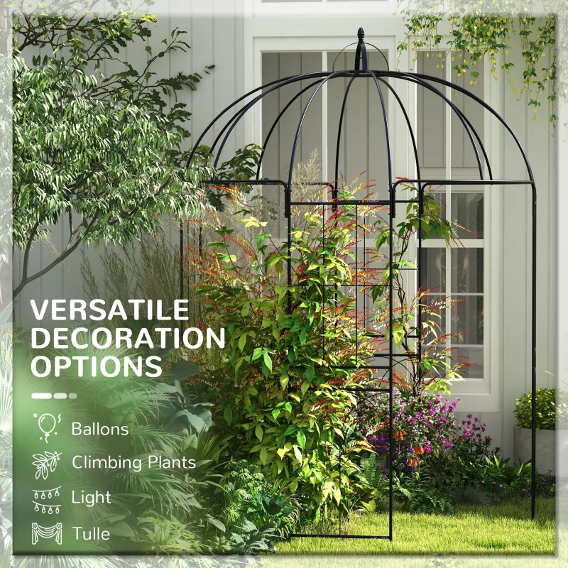 Outsunny Birdcage Shape Arbour, Metal Garden Arbour Pergola Pavilion for Climbing Plants, Lights, French Style Arch Trellis
