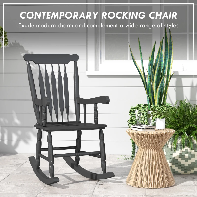 Outsunny Porch Rocker Chair, 350 lbs. Wooden Outdoor Rocking Chair with High Back for Garden, Patio, Balcony, Black