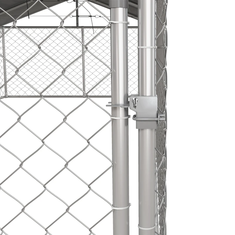 PawHut 19.7' x 7.5' x 4.9' Outdoor Dog Kennel for Large-Sized Dogs with Waterproof UV Resistant Roof, Silver(m-9)