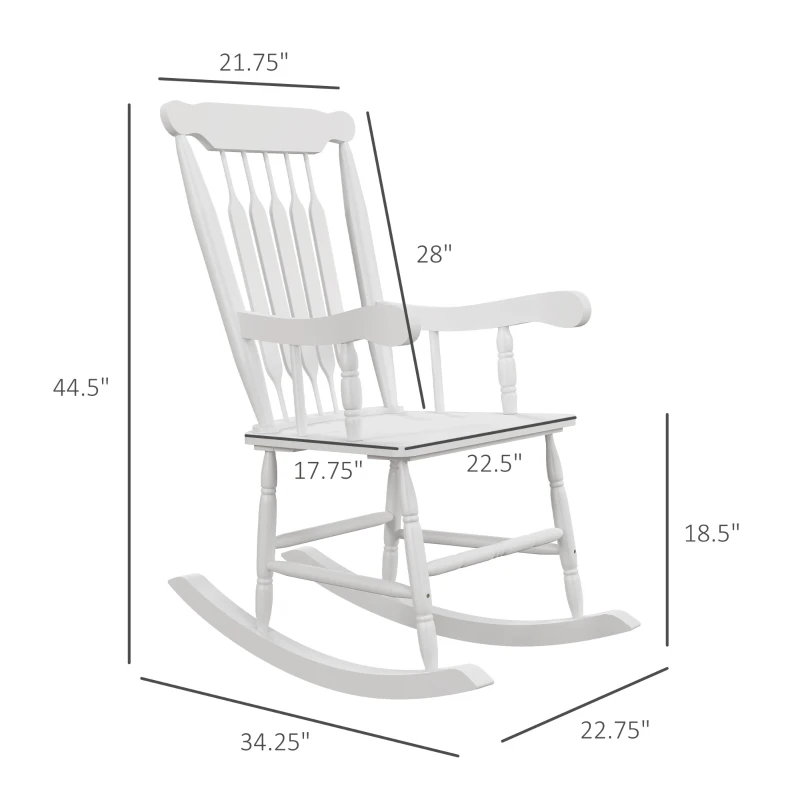 Outsunny Porch Rocker Chairs Set of 2, 350 lbs. Wooden Outdoor Rocking Chairs with High Back for Garden, Patio, Balcony, White