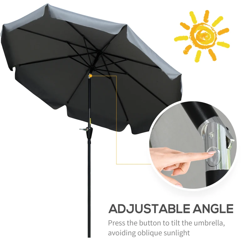 Outsunny 8.5 ft Outdoor Market Table Umbrella, Round Patio Umbrella with Tilt and Crank for Garden, Backyard, Deck, Dark Grey