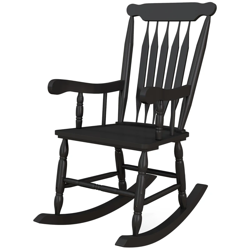 Outsunny Porch Rocker Chair, Outdoor Wooden Rocking Chair with High Back for Garden, Patio, Balcony, Black