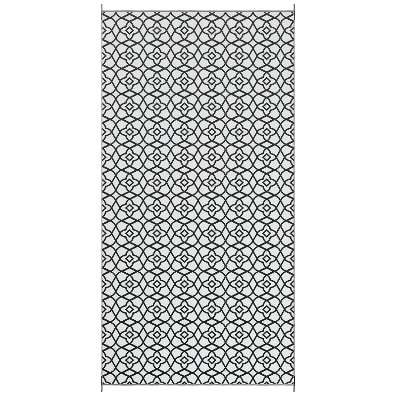 Outsunny Reversible Outdoor Rug, Waterproof Plastic Straw RV Rug with Carry Bag, 9' x 18', Black and White Clover