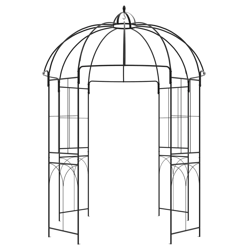 Outsunny Birdcage Shape Arbour, Metal Garden Arbour Pergola Pavilion for Climbing Plants, Lights, French Style Arch Trellis