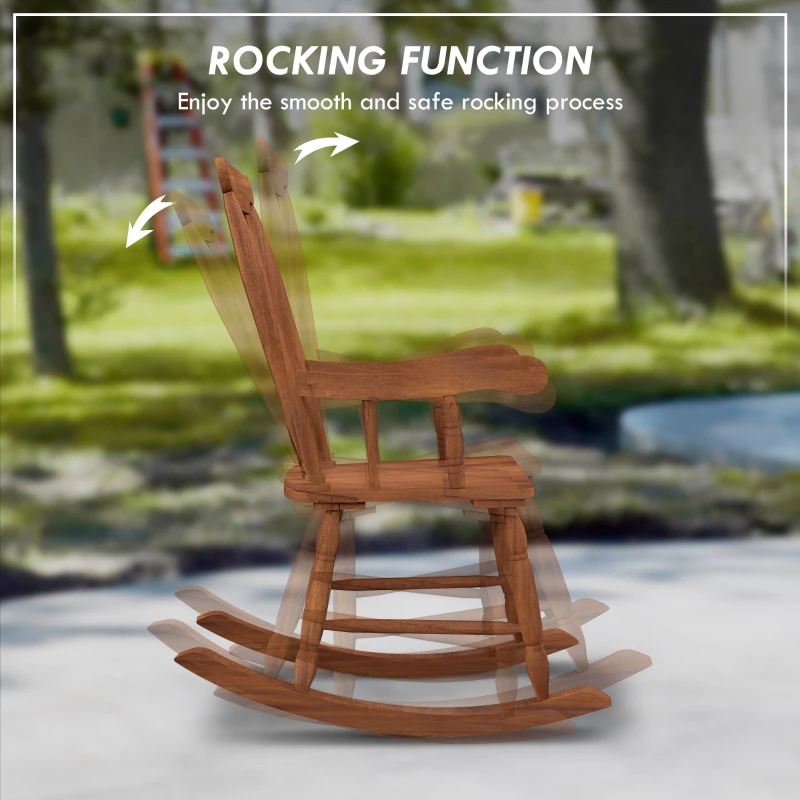 Outsunny Porch Rocker Chair, 350 lbs. Wooden Outdoor Rocking Chair with High Back for Garden, Patio, Balcony, Teak