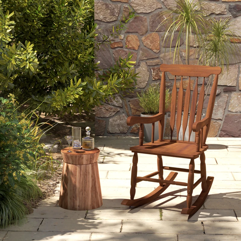Outsunny Porch Rocker Chair, 350 lbs. Wooden Outdoor Rocking Chair with High Back for Garden, Patio, Balcony, Teak