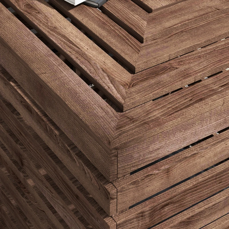 Outsunny 2-in-1 Outdoor Umbrella Base Storage Box Wooden Patio Side Table, Brown