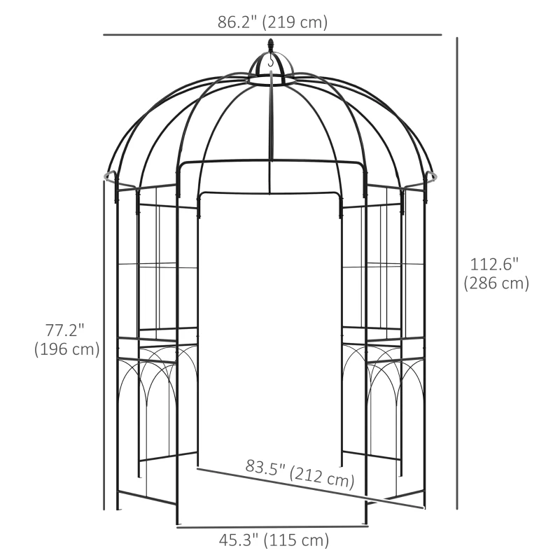Outsunny Birdcage Shape Arbour, Metal Garden Arbour Pergola Pavilion for Climbing Plants, Lights, French Style Arch Trellis