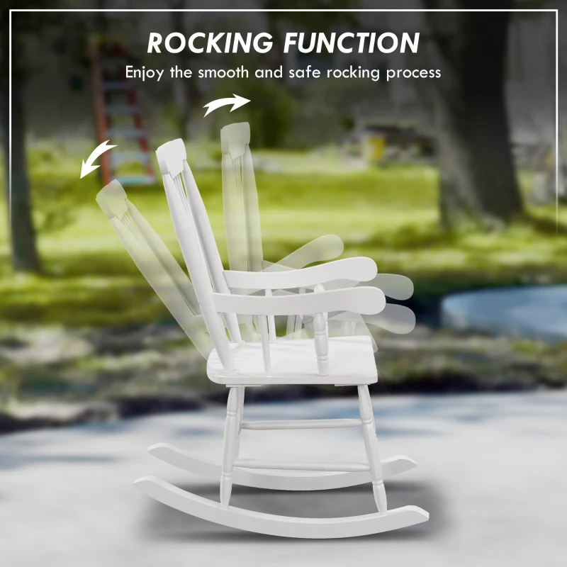 Outsunny Porch Rocker Chairs Set of 2, 350 lbs. Wooden Outdoor Rocking Chairs with High Back for Garden, Patio, Balcony, White