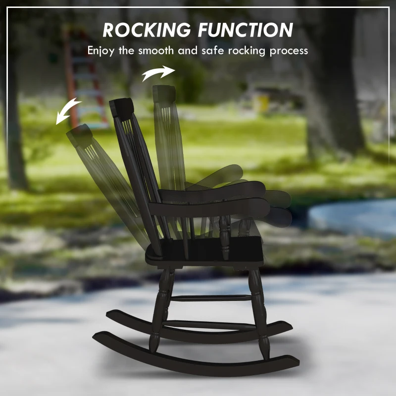 Outsunny Porch Rocker Chair, Outdoor Wooden Rocking Chair with High Back for Garden, Patio, Balcony, Black