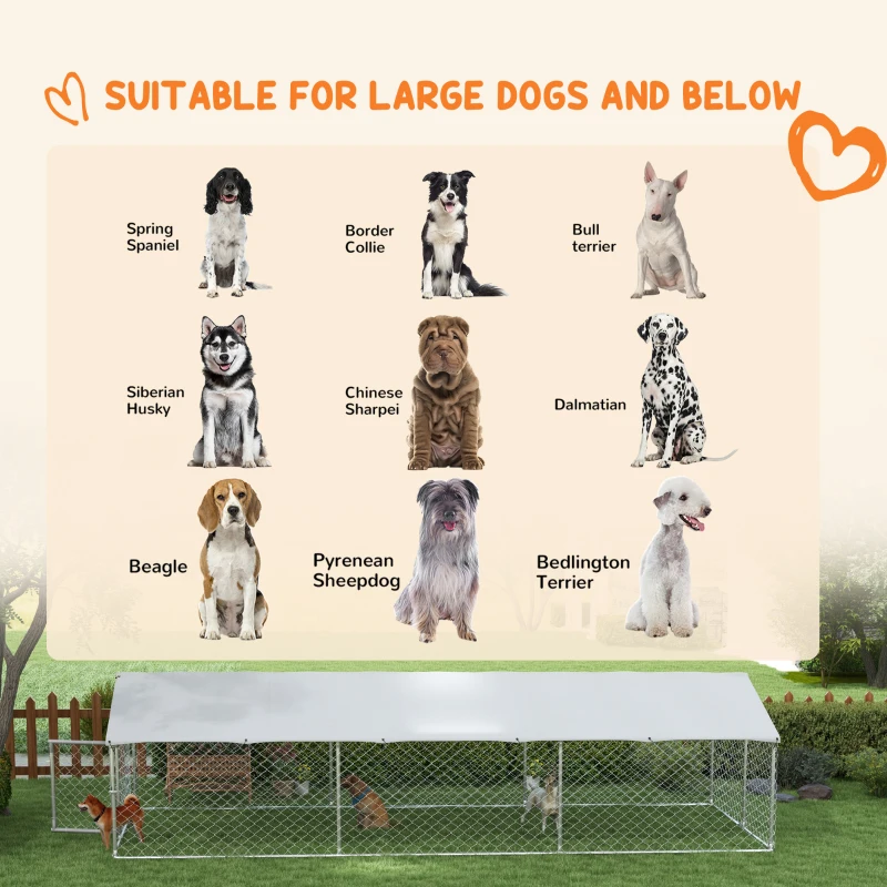 PawHut 19.7' x 7.5' x 4.9' Outdoor Dog Kennel for Large-Sized Dogs with Waterproof UV Resistant Roof, Silver(m-4)