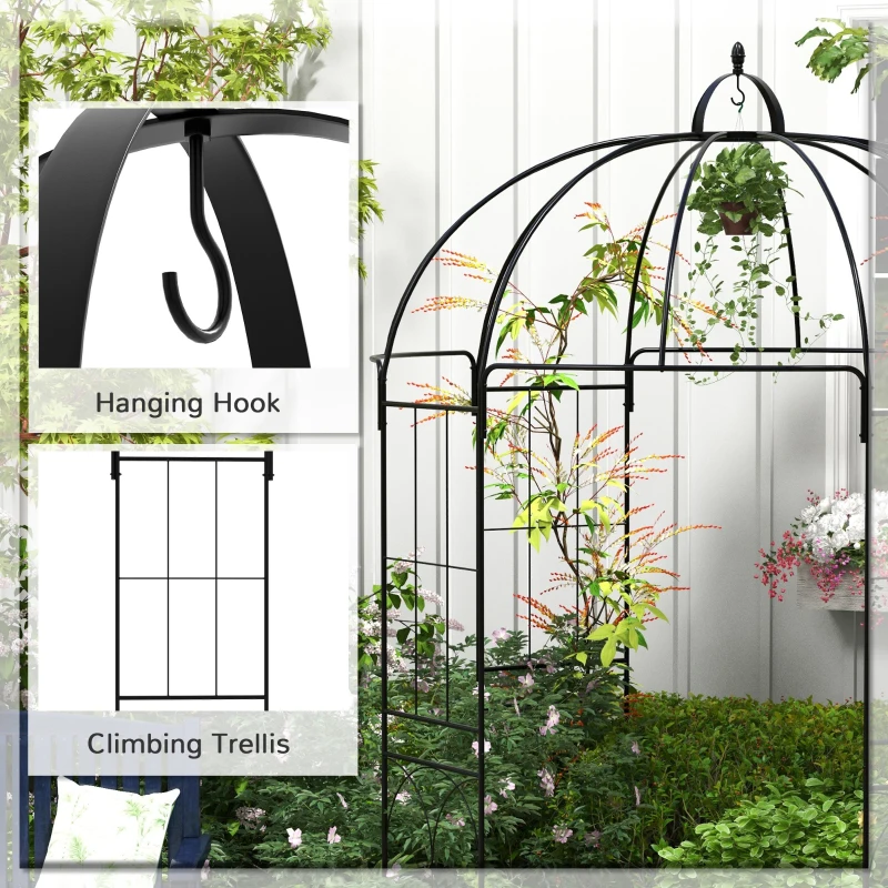 Outsunny Birdcage Shape Arbour, Metal Garden Arbour Pergola Pavilion for Climbing Plants, Lights, French Style Arch Trellis