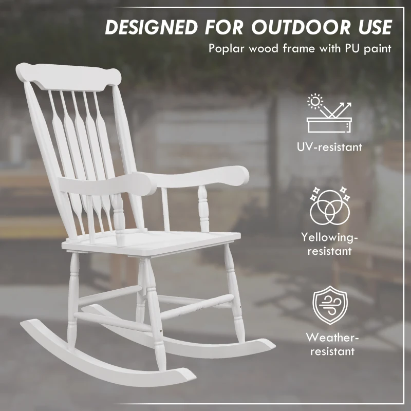 Outsunny Porch Rocker Chairs Set of 2, 350 lbs. Wooden Outdoor Rocking Chairs with High Back for Garden, Patio, Balcony, White