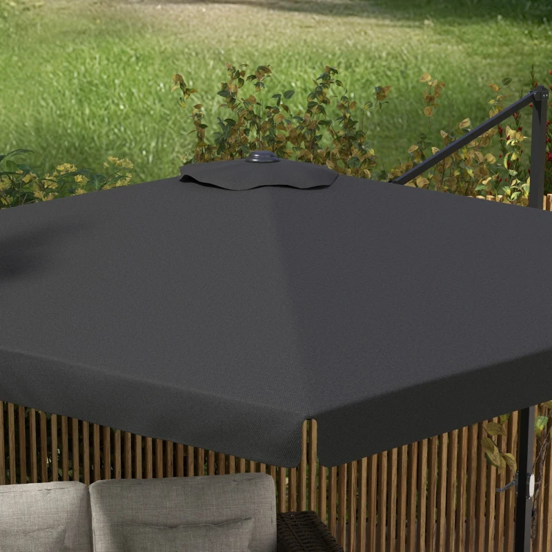 Outsunny 10' Cantilever Patio Umbrella, Square Offset Umbrella with Tilt, Crank, Cross Base, Aluminum Pole and Air Vent, Gray
