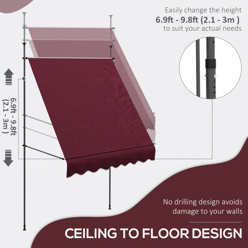 Outsunny 6.5' x 4' Manual Retractable Awning, Non-Screw Freestanding Patio Awning, UV Resistant, for Window or Door, Wine Red