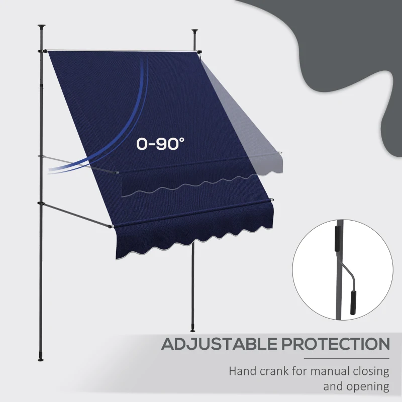 Outsunny 6.5' x 4' Manual Retractable Awning, Non-Screw Freestanding Patio Awning, UV Resistant, for Window or Door, Blue
