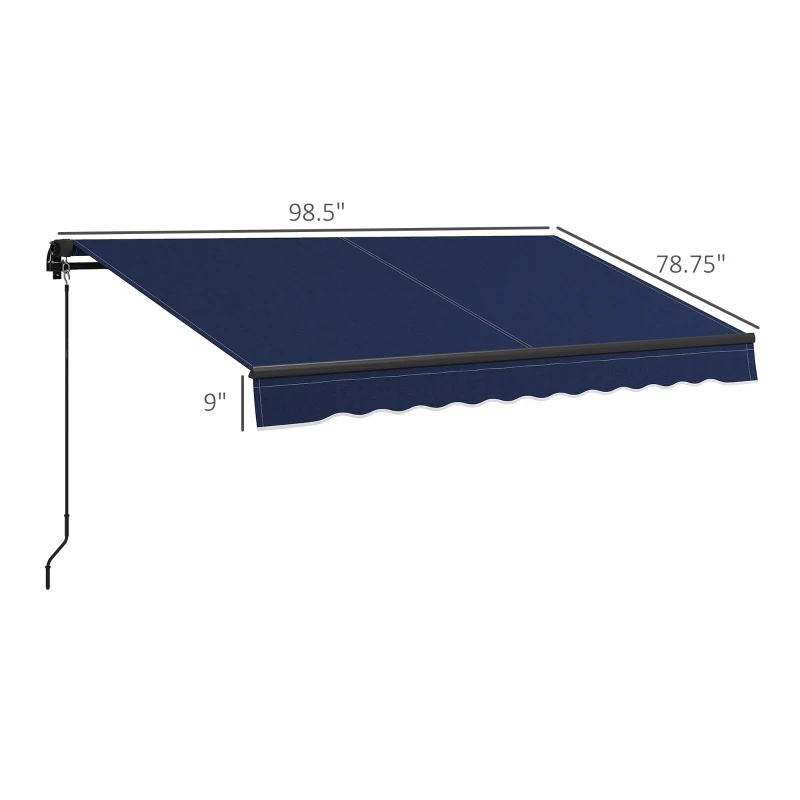Outsunny 8' x 6.5' Retractable Awning, 280gsm UV Resistant Sunshade Shelter for Deck, Balcony, Yard, Blue