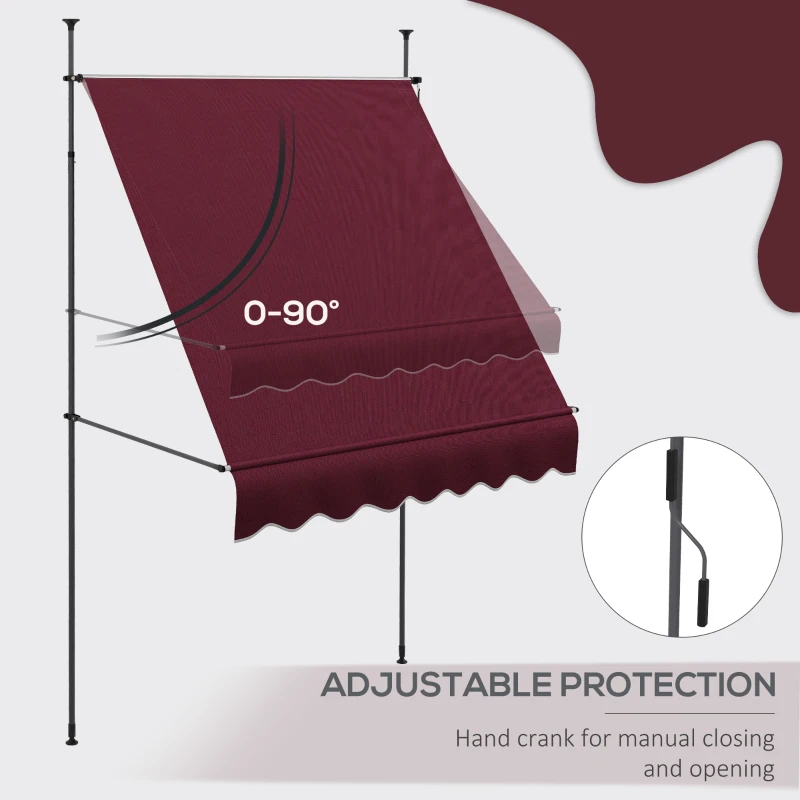 Outsunny 6.5' x 4' Manual Retractable Awning, Non-Screw Freestanding Patio Awning, UV Resistant, for Window or Door, Wine Red