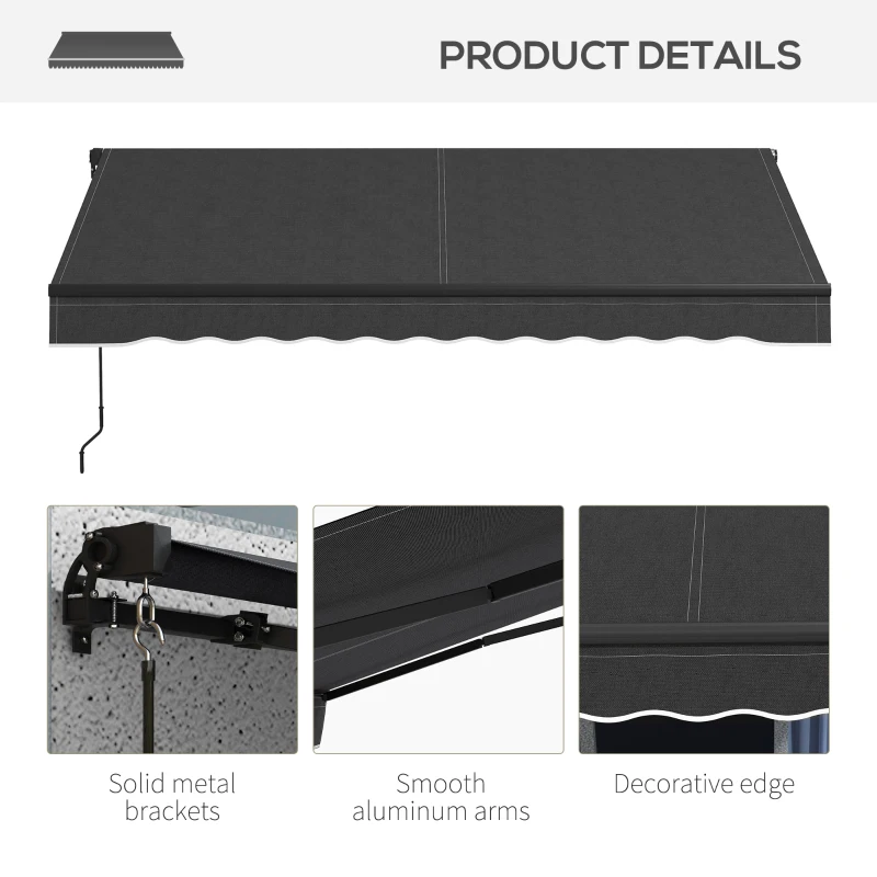 Outsunny 8' x 6.5' Retractable Awning, 280gsm UV Resistant Sunshade Shelter for Deck, Balcony, Yard, Dark Gray