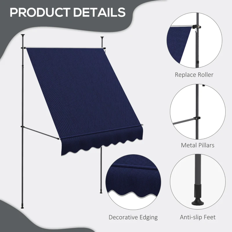 Outsunny 6.5' x 4' Manual Retractable Awning, Non-Screw Freestanding Patio Awning, UV Resistant, for Window or Door, Blue