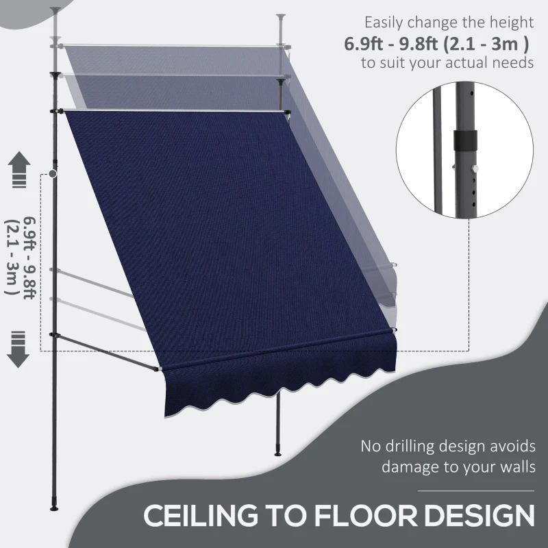 Outsunny 6.5' x 4' Manual Retractable Awning, Non-Screw Freestanding Patio Awning, UV Resistant, for Window or Door, Blue