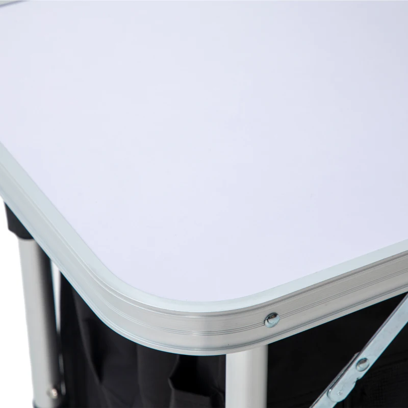 Outsunny Aluminum Camping Table, Folding Camping Kitchen with Windshield, Cupboards and Carrying Bag, for BBQ Camp Party Picnic