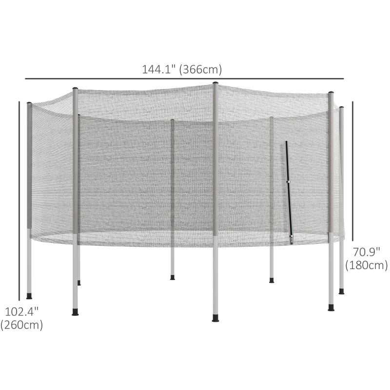 Soozier 2FT Replacement Trampoline Net Enclosure Safety w/ 8 Poles, Grey