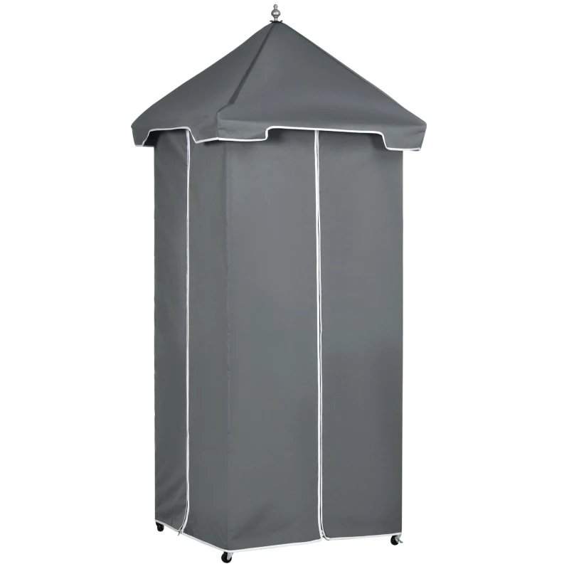 Outsunny Outdoor Rolling Towel Rack for Pool, Covered Pool Caddy with Shelf, Basket, PE Rattan Wicker