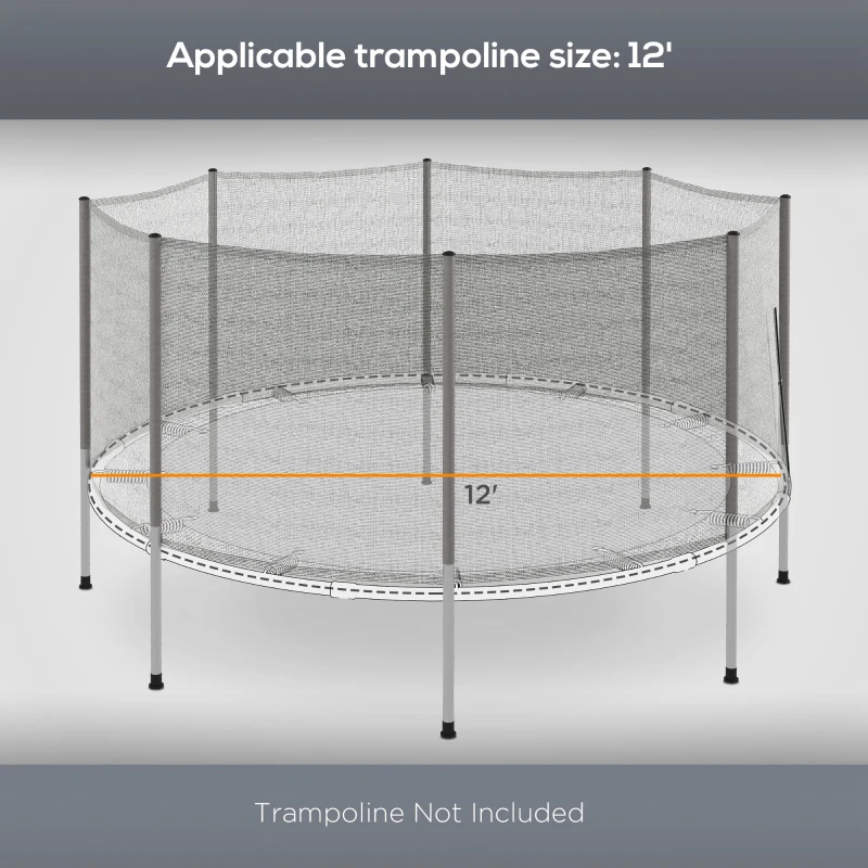 Soozier 2FT Replacement Trampoline Net Enclosure Safety w/ 8 Poles, Grey