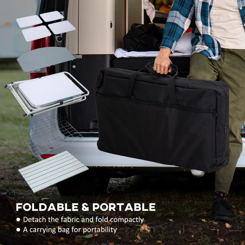 Outsunny Aluminum Camping Table, Folding Camping Kitchen with Windshield, Cupboards and Carrying Bag, for BBQ Camp Party Picnic