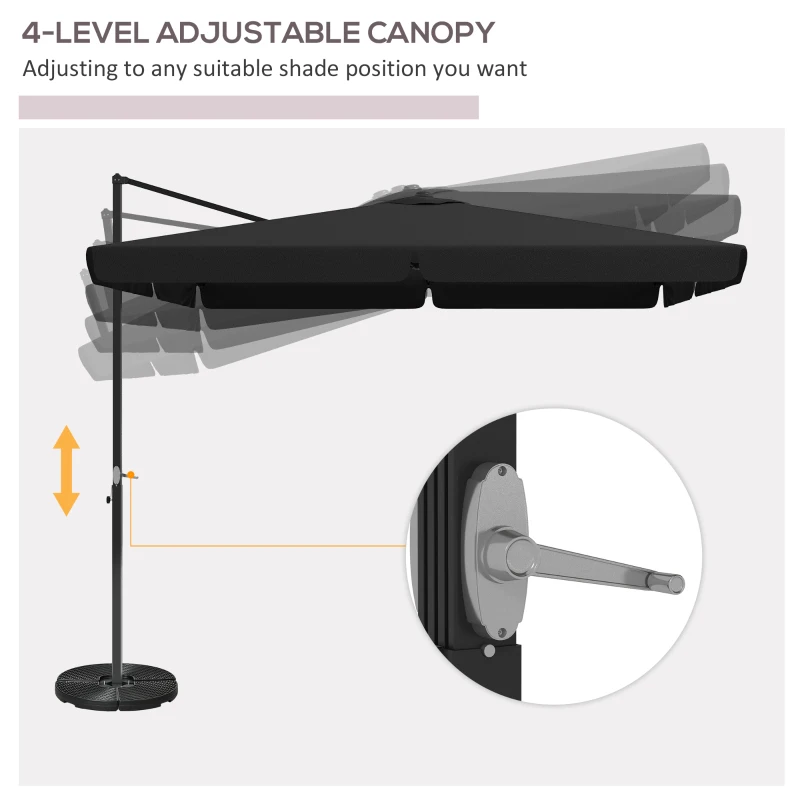 Outsunny 10' Cantilever Patio Umbrella, Square Offset Umbrella with Tilt, Crank, Cross Base, Aluminum Pole and Air Vent, Gray