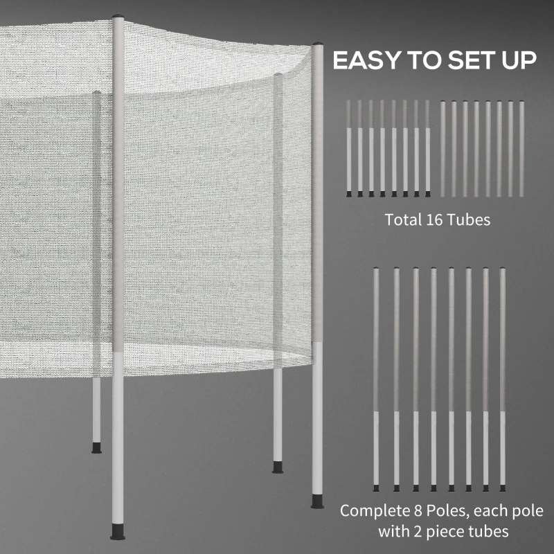 Soozier 2FT Replacement Trampoline Net Enclosure Safety w/ 8 Poles, Grey