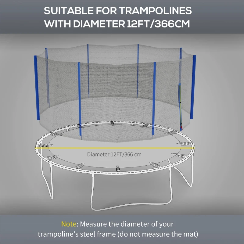 Soozier Trampoline Net Enclosure, Trampoline Netting Replacement with Zippered Entrance for 12ft Round Trampoline