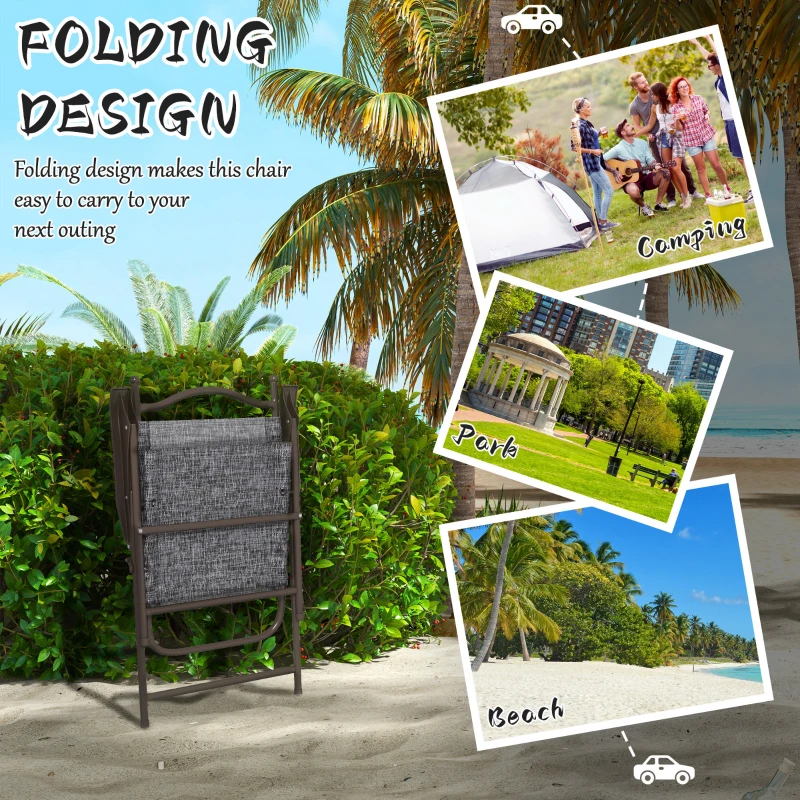 Outsunny 4 Pieces Folding Patio Camping Chairs Set, Sports Chairs for Adults with Armrest, Mesh Fabric Seat for Lawn