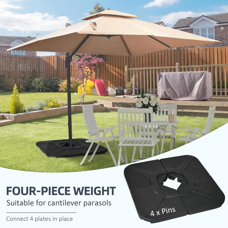 Outsunny 4 Pieces Patio Umbrella Base Weights, HDPE Water or Sand Filled Umbrella Weights for Cross Base Stand, Black