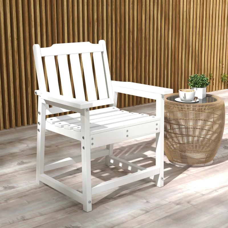 Outsunny All-Weather Patio Chair, HDPE Patio Dining Chair, Heavy Duty Wood-Like Outdoor Furniture for Garden, Backyard, Deck, Porch, Lawn, White