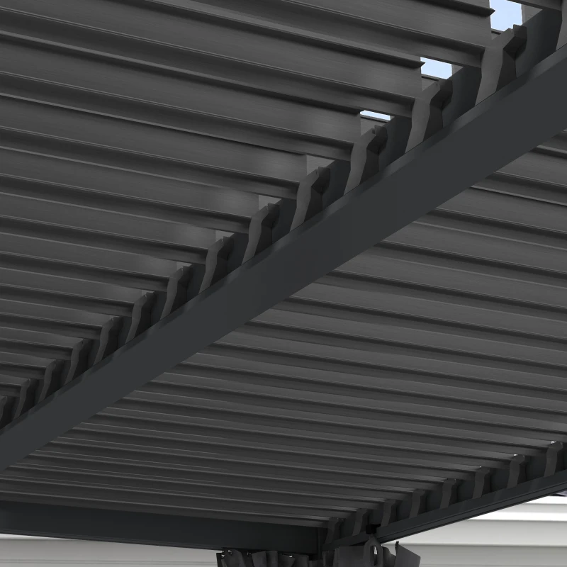 Outsunny 10' x 13' Outdoor Retractable Pergola w/ Sun Shade Aluminum Louvered Top, Pergola w/ Canopy, Curtains, Netting, Gray